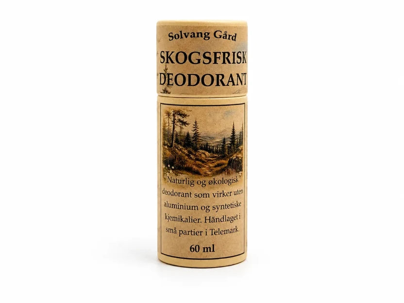 Skogsfrisk Deodorant er en naturlig deodorant uten aluminium og andere syntetiske kjemikalier - håndlaget i Norge.