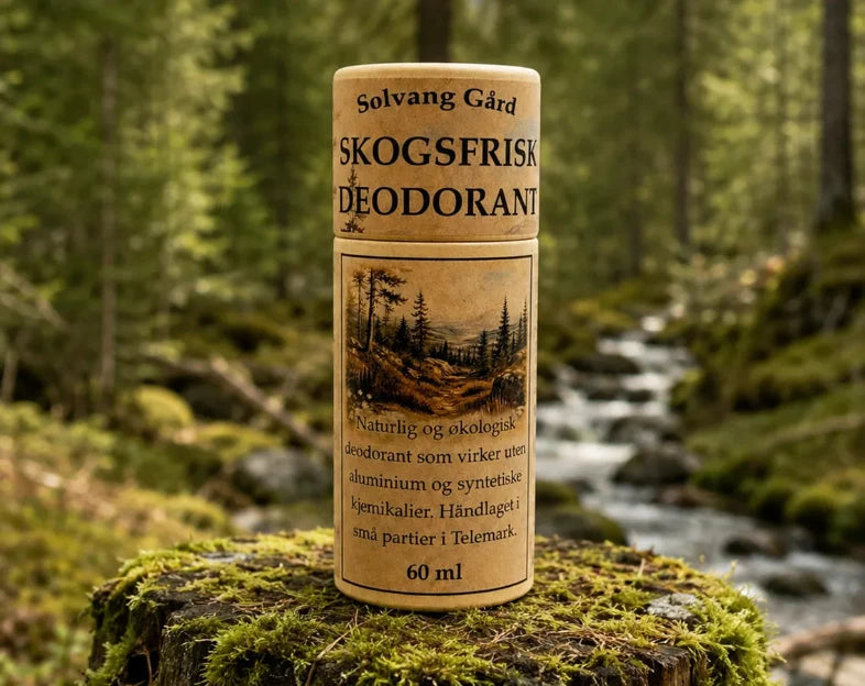 Skogsfrisk Deodorant er en naturlig deodorant uten aluminium og andere syntetiske kjemikalier - håndlaget i Norge.